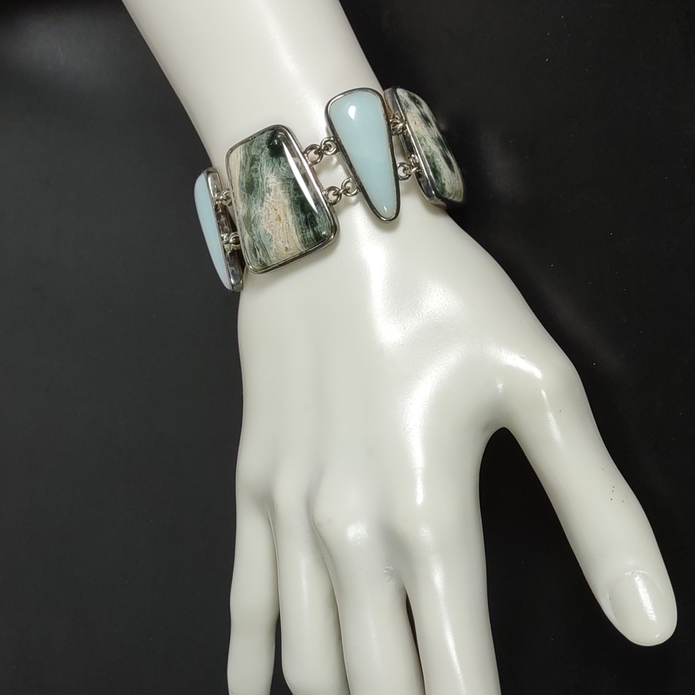 Sterling Silver Green and Light Blue Stone Bracelet